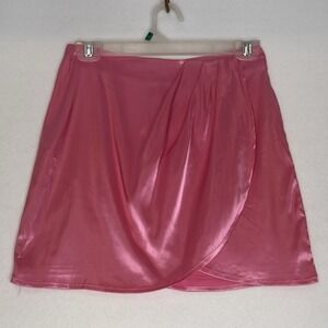Blue Blush Pink Satin Wrap Mini Skirt Women's Size‎ S